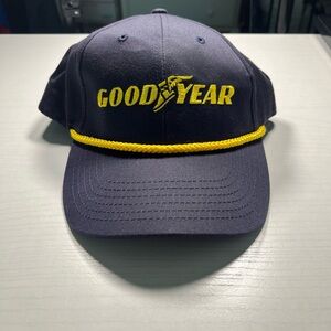 Vtg‎ Goodyear Hat Swingster Trucker Snapback Racing Blue Gold Rope / USA